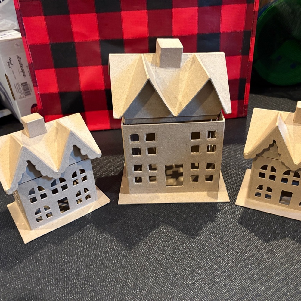 Set of Three Paper Mache Decorative House